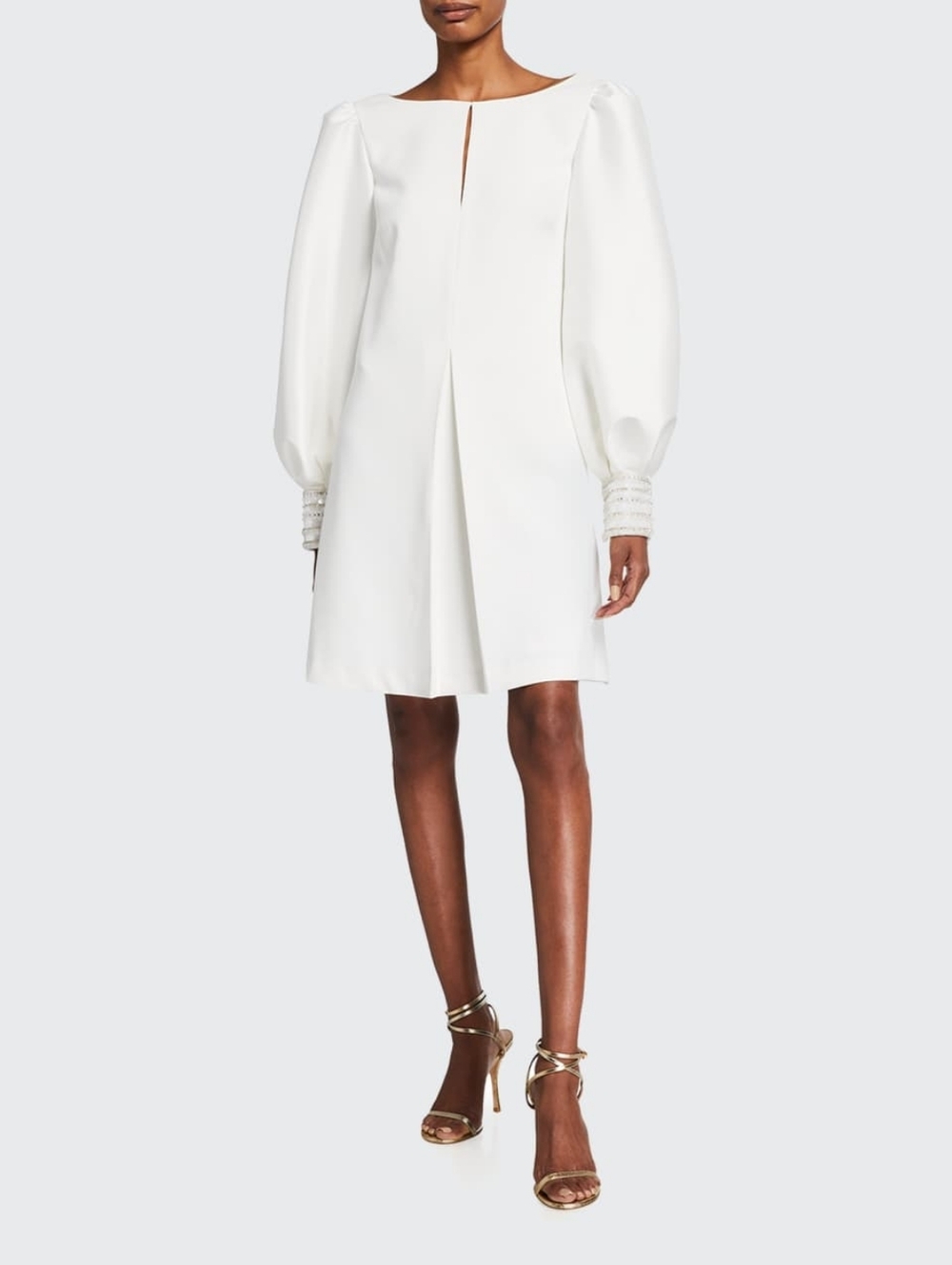 Badgley Mischka Beaded-Cuff Balloon-Sleeve A-Line Dress Women's 10 Elegant